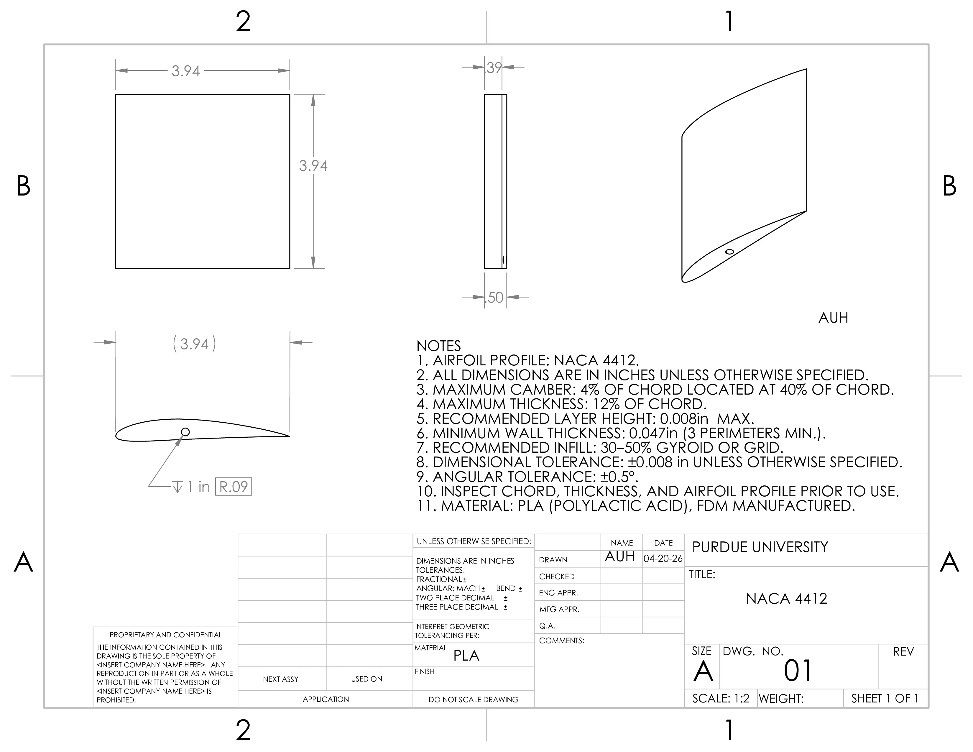NACA 4412 airfoil drawing